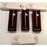 Three Falcon fountain pens with steel cases, all boxed.