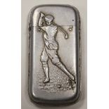 An early 20th Century tin vesta case of golfing interest, embossed with a man swinging a club.