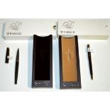 A Parker Falcon fountain and ballpoint pen set, in brown matte case, boxed.