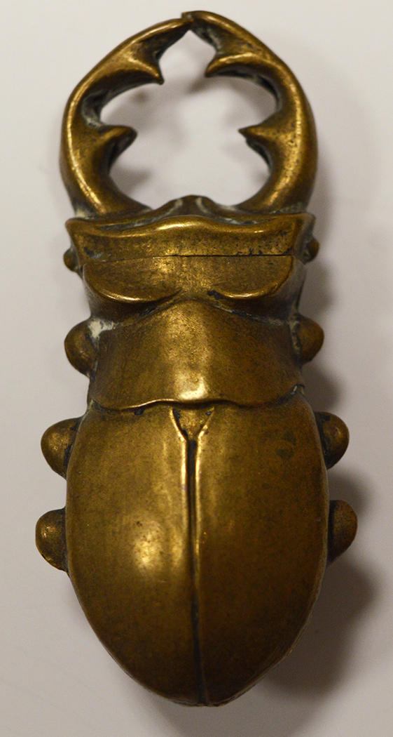 An early 20th Century brass dung beetle pattern vesta case, 6.5cms.