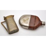 Two early 20th Century vesta cases, one in the for of a hip flask, with leather mount, 5.