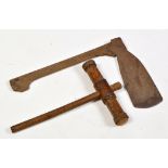 An axe, the cast iron head stamped 'Foxall', on shaped oak handle, 56cms (22in.