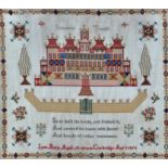A mid 19th Century sampler, by Jane Baty, aged 13 years, of Corbridge, April 1854,