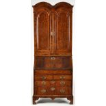 A George I and later walnut bureau bookcase,