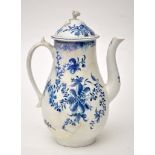 English blue and white porcelain coffee pot, probably Lowestoft,