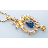 A sapphire and diamond pendant,