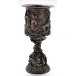 A 20th Century cast bronze goblet, depicting mermen, naiads amongst writhing sea creatures.