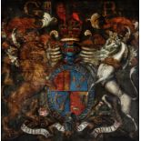 British School George III's Royal coat of arms, plaque to frame reading 'L.G.