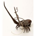 A Japanese patinated bronze crayfish ornament, 23cm high.