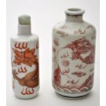 Chinese blue and underglaze red 'dragon' snuff bottle,