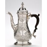 An early George III coffee pot, by John Paine, London 1765, baluster shaped,