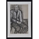 Tom McGuinness (1926-2006) "Seated Man, Hands Clasped", black and white pastel on tinted paper,