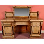 A Victorian aesthetic movement burr walnut breakfront sideboard,