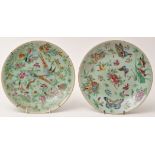 Two Chinese Celadon ground Famille Rose Canton dishes,