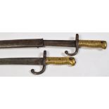 Two 19th Century French sword bayonets for a Chassepot rifle, 1866 pattern, each with 56cms (22in.