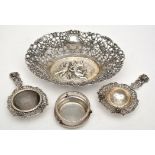 An 800 standard pierced and embossed silver bon-bon dish, decorated with floral swags,