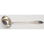 A Dutch ladle, with slender tapering handle and circular deep bowl, 7.16oz.
