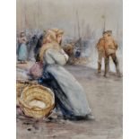 Robert Jobling (1841-1923) Fishergirls on North Shields Quayside, signed, watercolour,