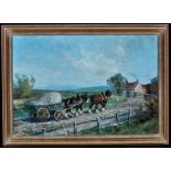 John Falconar Slater (1857-1937) A horse drawn wagon approaching a farm, signed, oil on board,