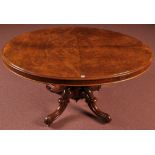 A Victorian burr walnut oval breakfast table,