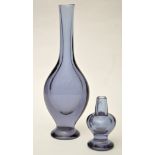 Large pale blue glass bottle vase, of flattened form, engraved signature to base, probably Seguso,