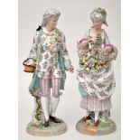 Large pair of Meissen-style figures of flower sellers,