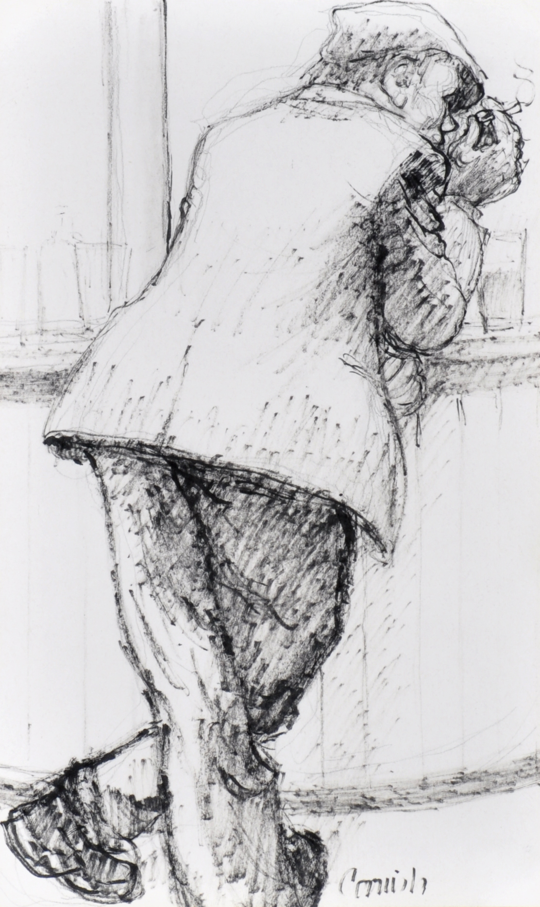 Norman Stansfield Cornish (1919-2014) Man at bar, signed, flowmaster pen on paper, 28. - Image 2 of 2