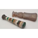 A 19th Century specimen stone table seal, the tapering octagonal handle set with bands of malachite,