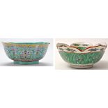 Chinese turquoise Chinese ground pentafoil lobed bowl,