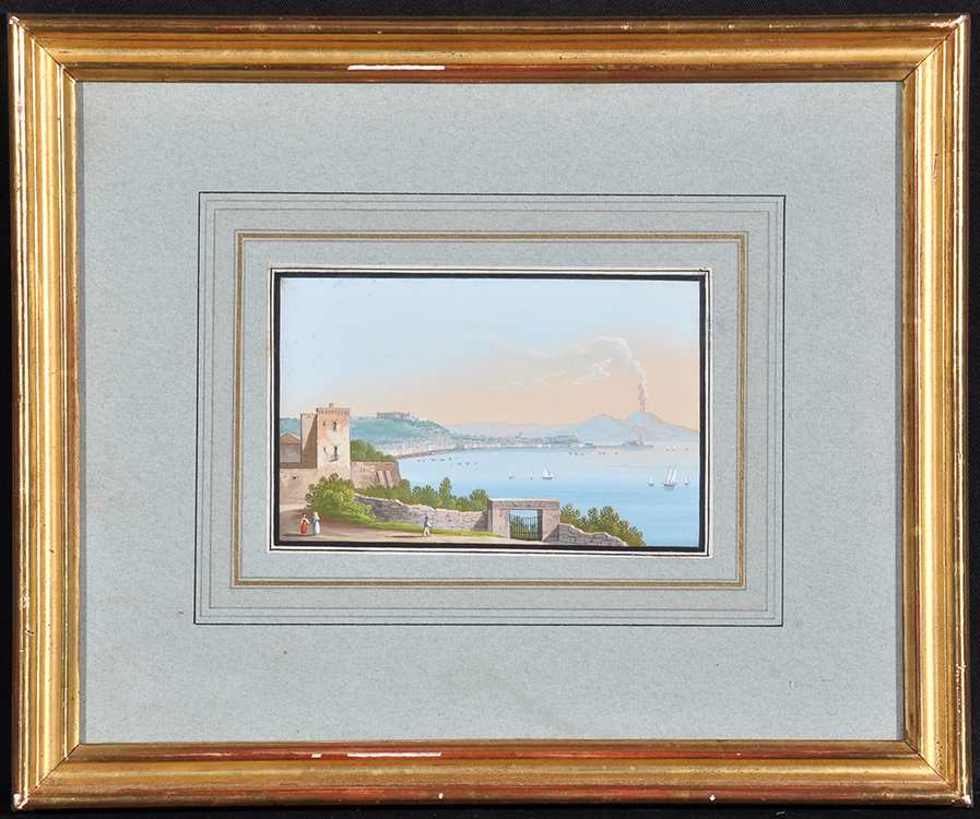 19th Century Italian School A view of Naples Harbour, and Vesuvius across the Bay, gouache, 10 x 15. - Image 2 of 3
