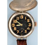A WWI period silver trench wristwatch, the case signed Rolex, bears London import marks 1915,