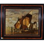 L*** Dill (early 20th Century Continental School) Dutch sailing barges at anchor, signed,