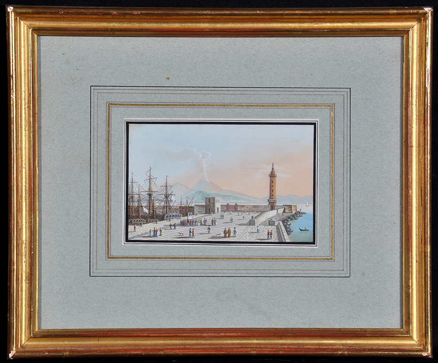 19th Century Italian School A view of Naples Harbour, and Vesuvius across the Bay, gouache, 10 x 15. - Image 3 of 3