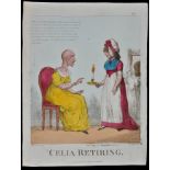 Piercy Roberts (active 1785-1824) "Celia Retiring", engraving with hand-colouring,