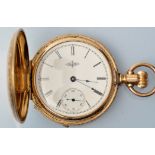 Elgin: a gold coloured crown wind hunter style pocket watch, in keystone case, numbered 276607,