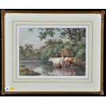 Dixon Clark (1849-1944) Cattle watering, signed, watercolour, 26.5 x 36cms; 10 1/2 x 14 1/4in.