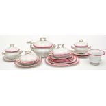 Bone china pink lined doll's miniature dinner service, comprising: pair of tureens,
