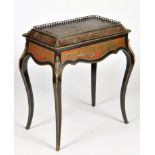 A 19th Century Louis XV ebonised red boulle jardiniere, the rectangular top later hinged,