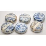 Six Chinese blue and white circular boxes and covers from the 'Ca Mau Cargo',