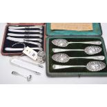 Four George III fruit serving spoons, by Samuel Godbehere and Edward Wigan, and others,