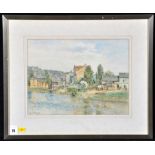 Paul Andorff (German 1849- after 1876) A riverside town, signed, watercolour, 23.5 x 31.