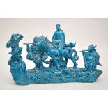 Chinese blue glaze figure group from Xi You Ji, with the monk Xuanzang on horseback with attendants,