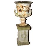 A cast iron white painted campana form urn,