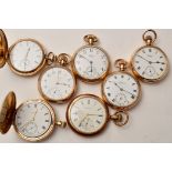 Six assorted gold plated hunter and open faced pocket watches,