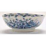 English soft paste porcelain blue and white dish, possibly Liverpool,