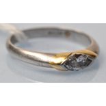 A single stone diamond ring, the marquise cut diamond weighing 0.