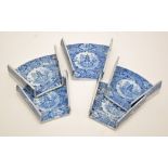 Five blue and white pearlware asparagus servers, with pagoda within landscape,