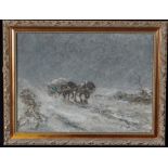 John Falconar Slater (1857-1937) "Cart horses in the snow", signed, oil on board, 44.5 x 60.