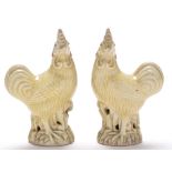 Pair Chinese pale yellow glaze cockerels,