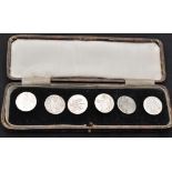 Six Georgian silver buttons, all engraved with hunting/sporting scenes,